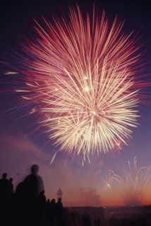 UK, Hampshire, Southsea, Fireworks over Southsea Castle for D Day commemoration.