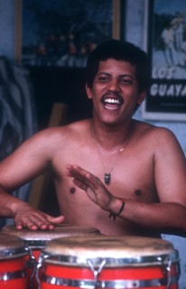CUBA, Music, Salsa musician playing red drums with his hands