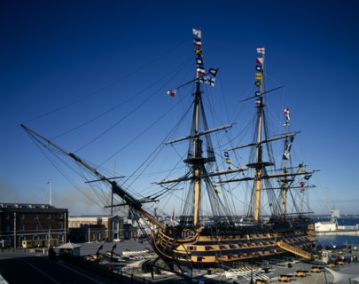 ENGLAND, Hampshire, Portsmouth, HMS Victory in Portsmouth dockyard.