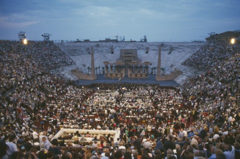ITALY, Lombardy Amphi-theatre, Verona , The Amphitheatre with a performance of the opera Aida in