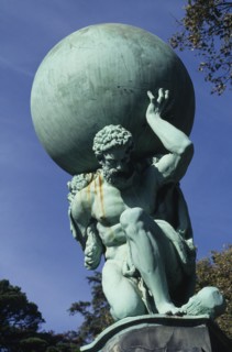 WALES, Gwynedd, Portmeirion, Nonesuch Statue depicting  life size nineteenth century copper figure