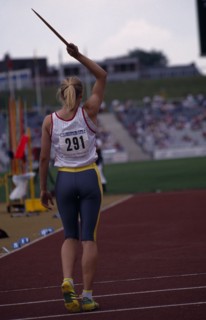 10037041 SPORT Athletics Heptathlon M. Podracka competing in the Javelin at the World Student Games.