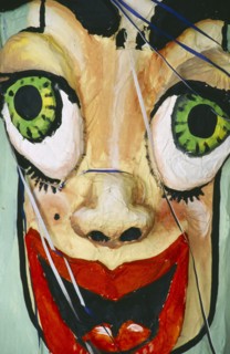 CUBA, Matanzas Province, Varadero, Detail of laughing papier mache mask for the annual carnival