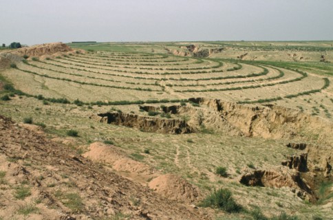CHINA, Agriculture, Contoured planting showing erosion