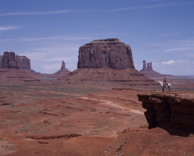 USA, Arizona, Monument Valley, Mittens desert rock features. Isolated blocks and pinnacles and flat