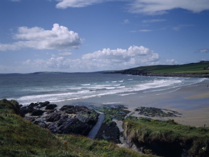 IRELAND, County Cork, Galley Head, View over beach and coastline.