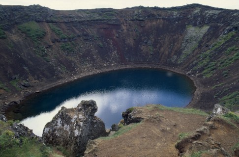 ICELAND, Landscape, Volcanic crater lake.