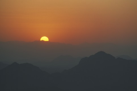 EGYPT, Sinai, Sunrise seen from Mount Sinai