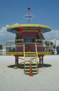 USA, Florida, Miami Beach, Circular lifeguard tower on beach.