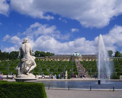 GERMANY, Brandenberg, Potsdam, "Sanssouci Park, terraced steps and topiary leading to the Palace