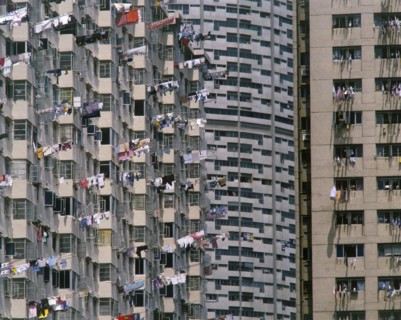 SINGAPORE, General, Suburban tower block apartments with washing hanging from balconies