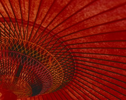 JAPAN, Craft, Traditional red bamboo umbrella detail