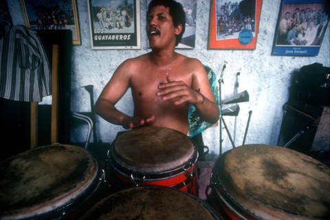 CUBA, Havana, Musician playing Bongo Drums