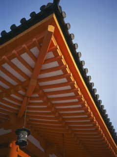 JAPAN, Honshu, Kyoto, Heian-Jingu Shrine roof detail.