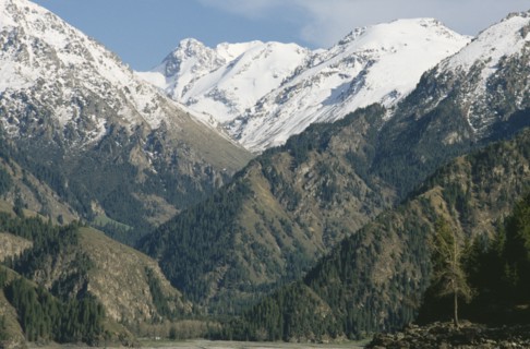 CHINA, Xinjiang, Tianchi, Tianshan Mountain landscape