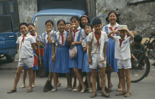 CHINA, Guangxi Province, Liuzhou , Young Pioneers. Group of smiling children in uniform.
