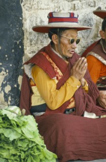 TIBET, Lhasa, Monk chanting