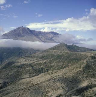 USA, Washington, Mount St Helens, The volcano shrouded in cloud after the eruption with the