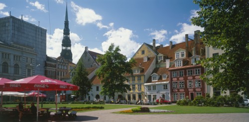 LATVIA, Riga, City Centre Square with outdoor cafe in the foreground