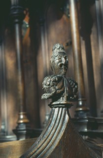 CHURCH, Interior, Details, "Boston Stump, Boston Choir Stalls. Detail of elaborate wooden carving"