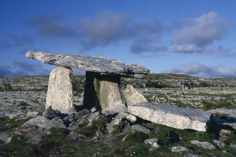 EIRE, Co Clare, Dolmen , Standing stones in a rocky landscape