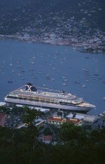 US VIRGIN ISLANDS, St Thomas Islands, Cruise liner in harbour docks