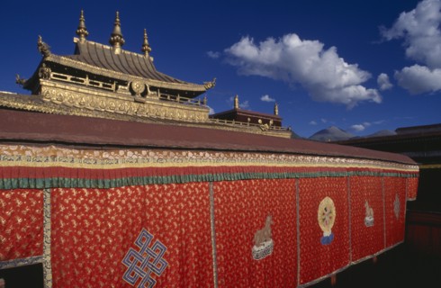 TIBET, Lhasa, "Jokhang Temple golden roofed temple over 1300 years old, built to commemorate the