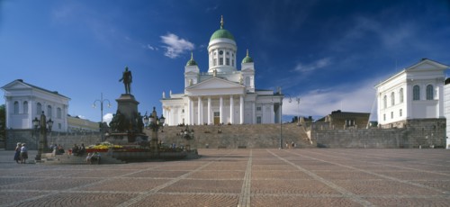 FINLAND, Uusimaa, Helsinki, "Lutheran Cathedral also known as Tuomiokirkko, seen from Senate Square