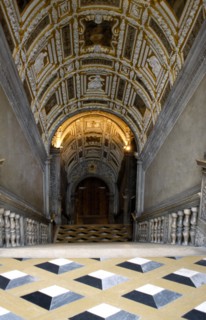 ITALY, Veneto, Venice, Doges Palace interior showing golden staircase detail
