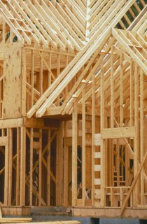 ARCHITECTURE, Construction, Timber house frame in mid construction