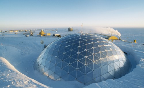 ANTARCTICA, South Pole, The geodesic dome exterior which covers essential buildings at the US