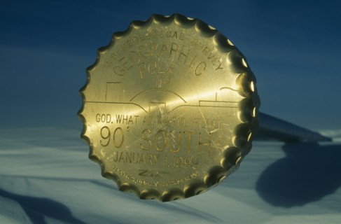 ANTARCTICA, South Pole, Marker indicating the geographic South Pole position on January 1 1999.  US
