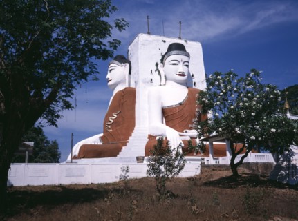 MYANMAR, Pegu, "Kyaik Pun, two seated Buddhas. "