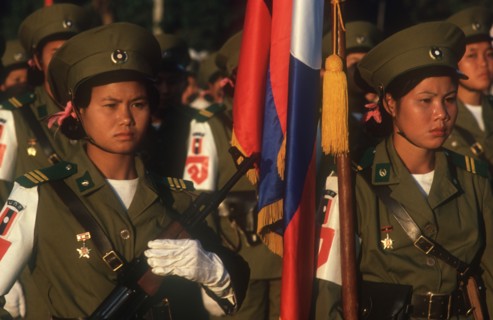 LAOS, Military, Women’s army in the Fifth Anniversary Parade.