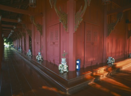 MALAYSIA, Kedah, Langkawi, The Summer Palace on Pantai Kok beach showing the red walls and passages