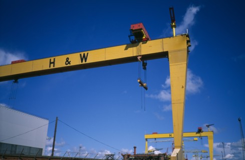 IRELAND, North, Belfast, "The famous Harland & Wolf shipyard cranes, once the largest in europe."