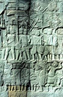 CAMBODIA, Siem Reap, Angkor Wat, Detail of relief wall carving.