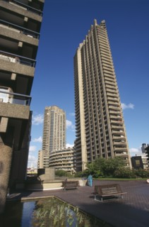 ENGLAND, London, "Barbican Housing Complex, high rise residential buildings, built in the 1960s."