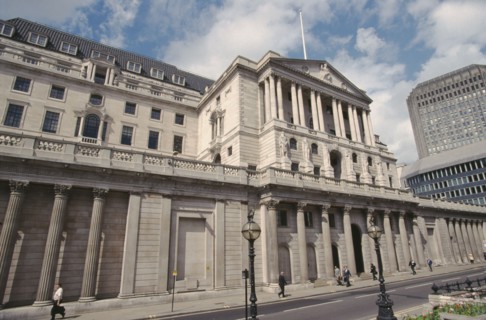 ENGLAND, London, "The Bank of England.  Exterior view of facade designed by Sir John Soane in 1788,