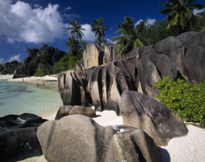SEYCHELLES, La Digue, Source De L’Argent, "Large, smoothly eroded rocks with graduated colour tones