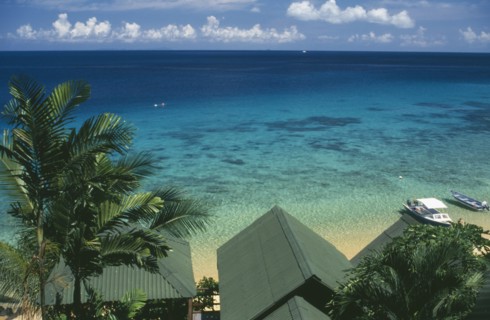 MALAYSIA, East Coast, Pulau Tioman Island, "Panuba Bay, north west coast.  View over palm trees and