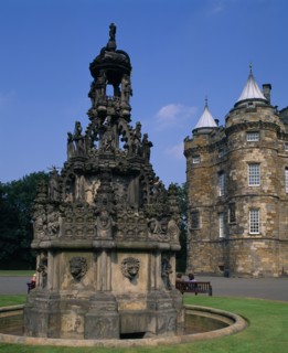 SCOTLAND, Lothian, Edinburgh, "Holyrood Palace, part view of western exterior with ornate carved,