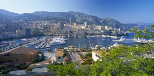 MONACO, Monte Carlo, View over town and port.