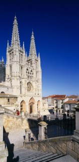 SPAIN, Castilla Y Leon , Burgos Province, Cathedral.  View from flight of stone steps in the