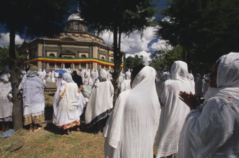ETHIOPIA, Addis Ababa, "St George Church, Kidus Giorgis, the principle church in Addis Ababa draped