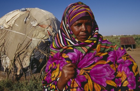 ETHIOPIA, Harerge Province, People, Somali woman refugee in a camp near the Somalia border.  Head