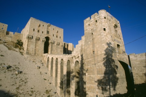 SYRIA, North, Halab, The Citadel entrance bridge and monumental gateway.