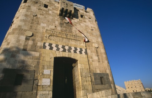 SYRIA, North, Halab, "The Citadel. Monumental gateway, facade of crenellated tower with arrow slits