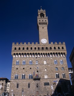 ITALY, Tuscany, Florence, Palazzo Vecchio.  Facade of medieval palace completed in 1322 and used as