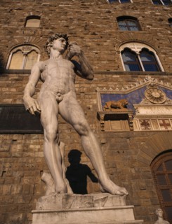 ITALY, Tuscany, Florence, Piazza della Signoria.  Copy of Michelangelos statue of David outside
